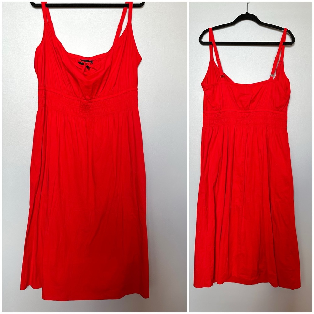 Lane Bryant Tie Front Midi Dress Smocked Waist Bright Red Size 14
